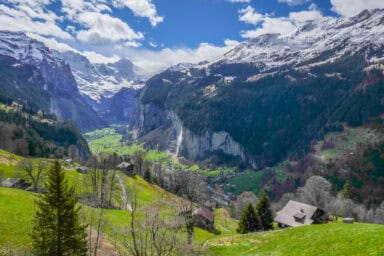 The Lauterbrunnen Valley and the Breithorn, seen from the train to Wengen.
