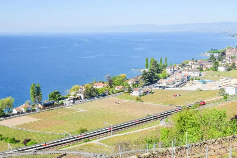 Das Lavaux zwischen Lutry und Aran entlang des Genfersees mit SBB-Zug