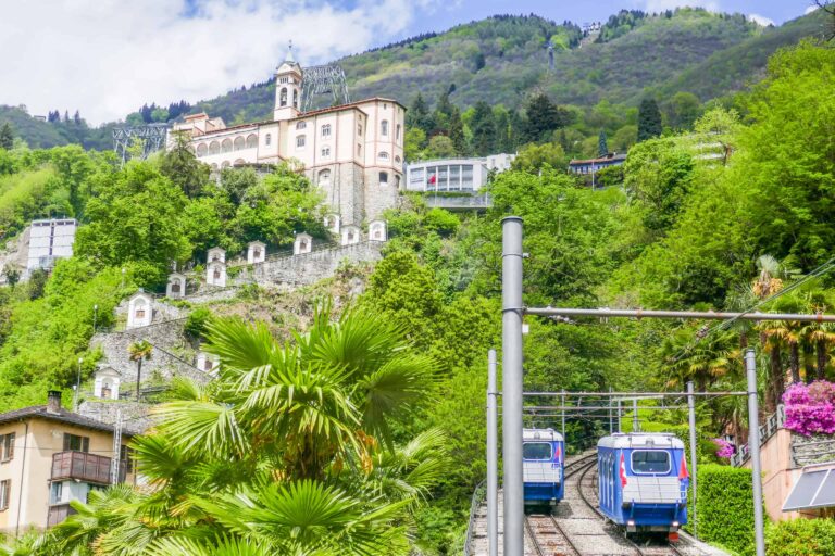 Funiculars between downtown Locarno and Madonna del Sasso church