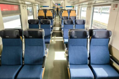 2nd class seats in the BLS Lötschberg train.