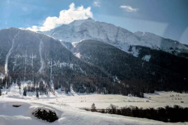 Winter scenery of the Lower Engadine valley between Zuoz and Pontesina.
