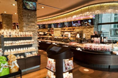 Interior of the Bachmann-Lindt chocolate shop at the Schwanenplatz in Lucerne.