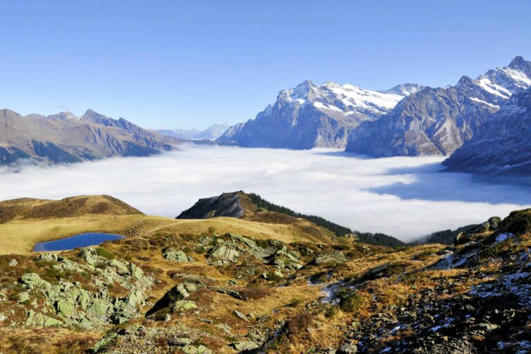 View toward Schreckhorn between Männlichen and Kleine Scheidegg, autumn