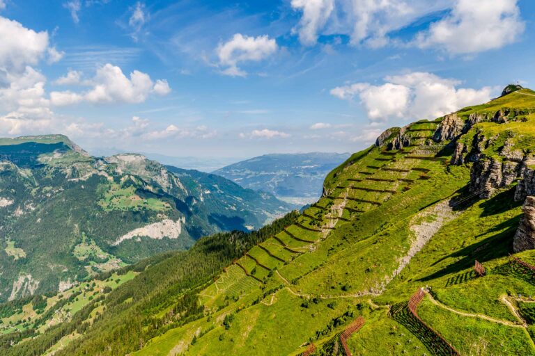 View down to Wengen from mountain top Männlichen