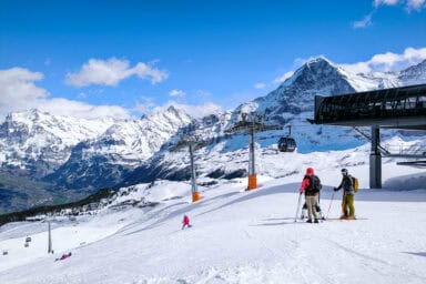 In many ski areas, snow is limited to the winter months. This image was shot at Männlichen in early April, near the end of the ski season.