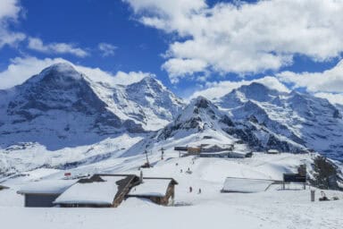 Mountain panorama of Eiger, Mönch and Jungfrau from Männlichen.