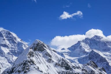 The Männlichen, Tschuggen and Jungfrau seen from Männlichen.