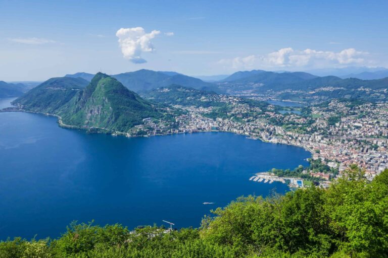 View over Lake Lugano and Monte San Salvatore from Monte Brè