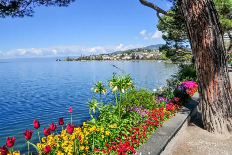 Montreux boulevard along Lake Geneva with flowers