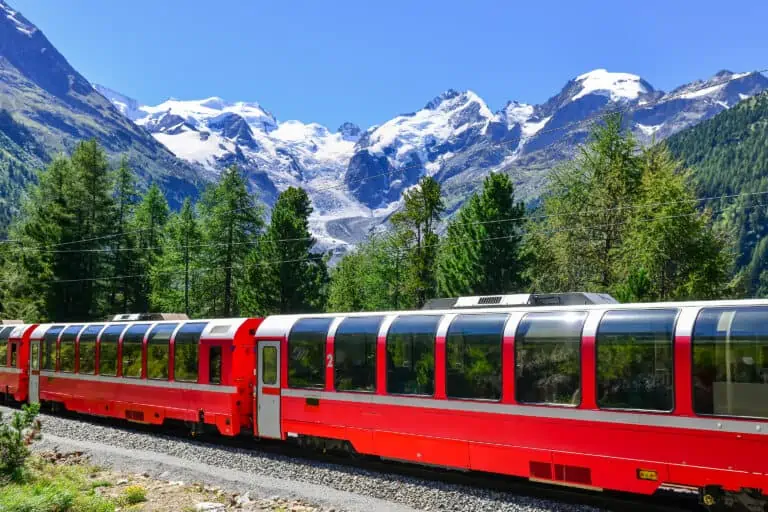 Bernina Express panoramic train at Morteratsch