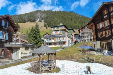 The western slopes above Mürren, with the funicular track to Allmendhubel.