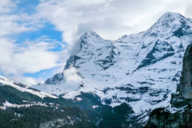 The Eiger and Mönch covered in snow seen from Mürren.