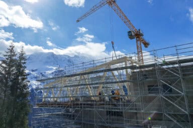Construction works at the cableway station in Mürren.