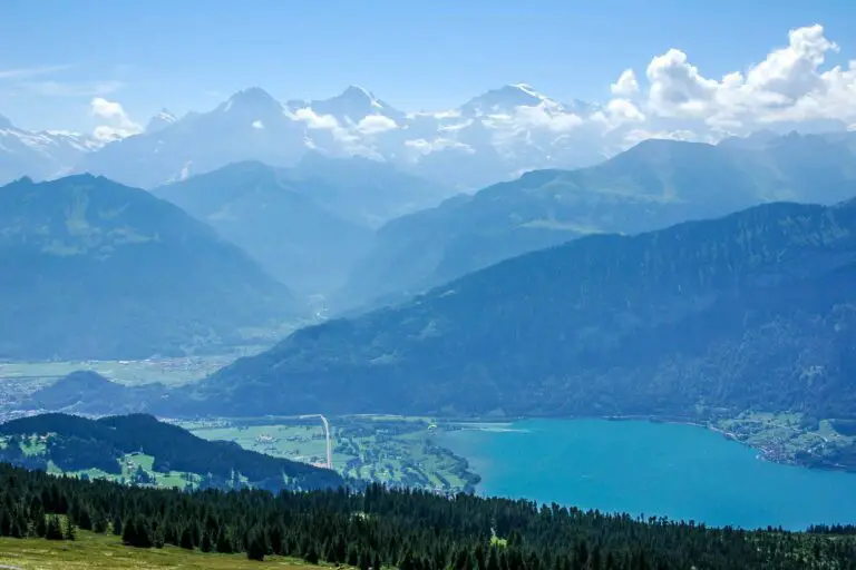 Eiger, Mönch, Jungfrau and Lake Brienz from Niederhorn