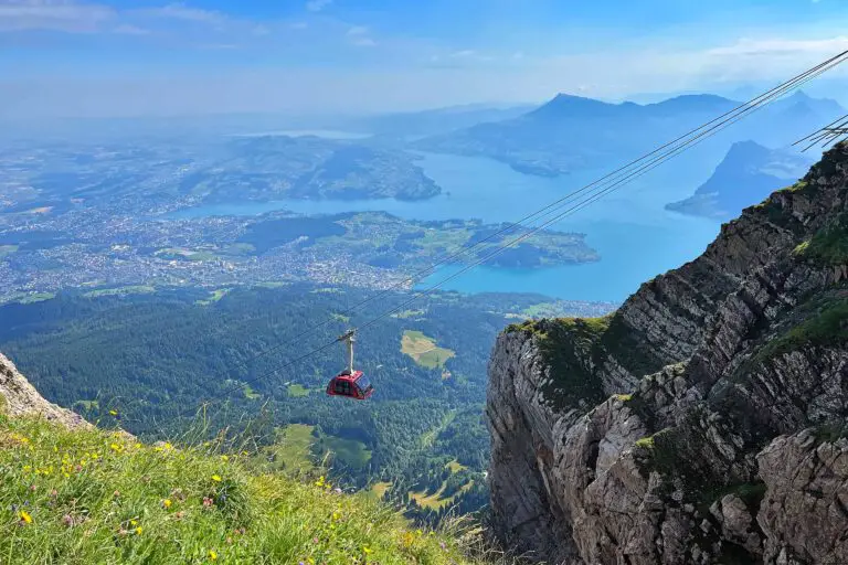 Dragon Ride cable car to Pilatus above Lake Lucerne