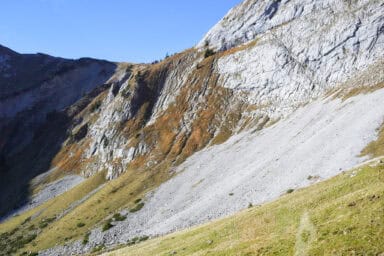 The rocky slopes below Pilatus, seen from the funicular from Alpnachstad.