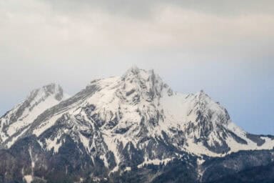 The snowy peak of Mount Pilatus above Lucerne.
