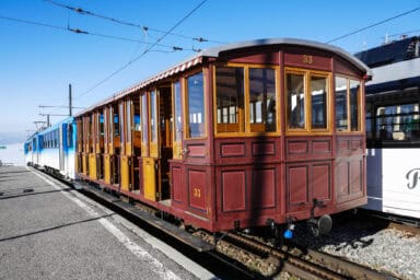 Nostalgic carriage attached to the cogwheel train from Arth-Goldau to Rigi.