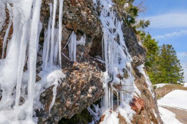 Icicles along walking path at Rigi in spring
