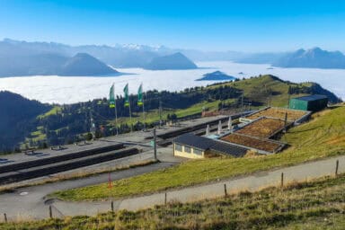 The Rigi Kulm top station in early November, with summer-like scenery.