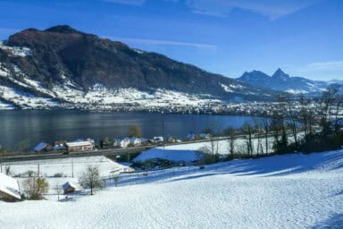 View of Arth-Goldau from the cogwheel train to Rigi.