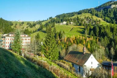 Autumn views near Klösteri during the train ride from Arth-Goldau to Rigi.