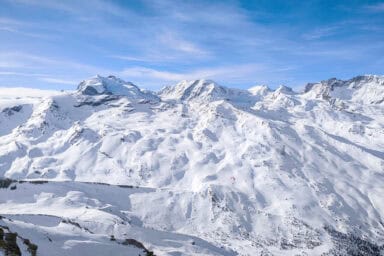The high peaks of the Monte Rosa massif as seen from the Rothorn.