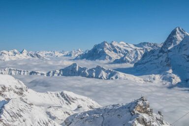 Wetterhorn and Eiger above the clouds from Schilthorn