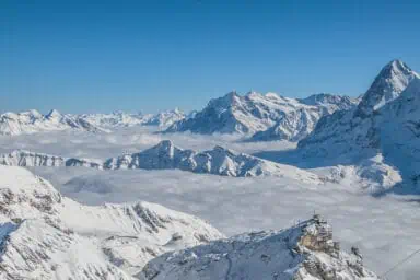 Wetterhorn and Eiger above the clouds from Schilthorn