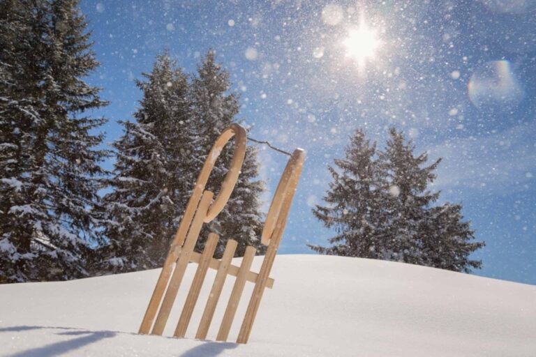 Sled on snowy hill