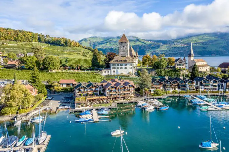 Castle and marina of Spiez along Lake Thun, Bernese Oberland