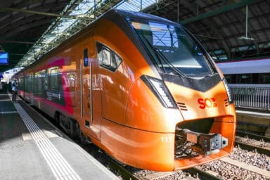 The Voralpen-Express train at the railway station of St. Gallen.