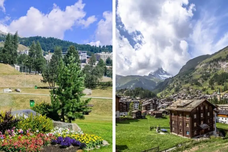 Park and hotels in St. Moritz and chalets in Zermatt