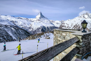 The terrace at Sunnegga provides views of the Matterhorn.