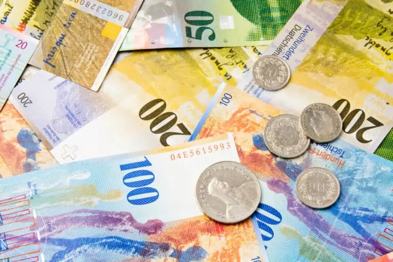 The Swiss franc in notes and coins