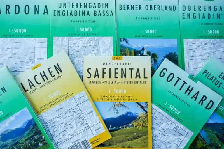 Paper hiking maps Switzerland in several scales
