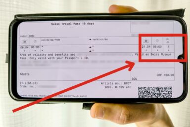 Class indication on a digital Swiss Travel Pass.