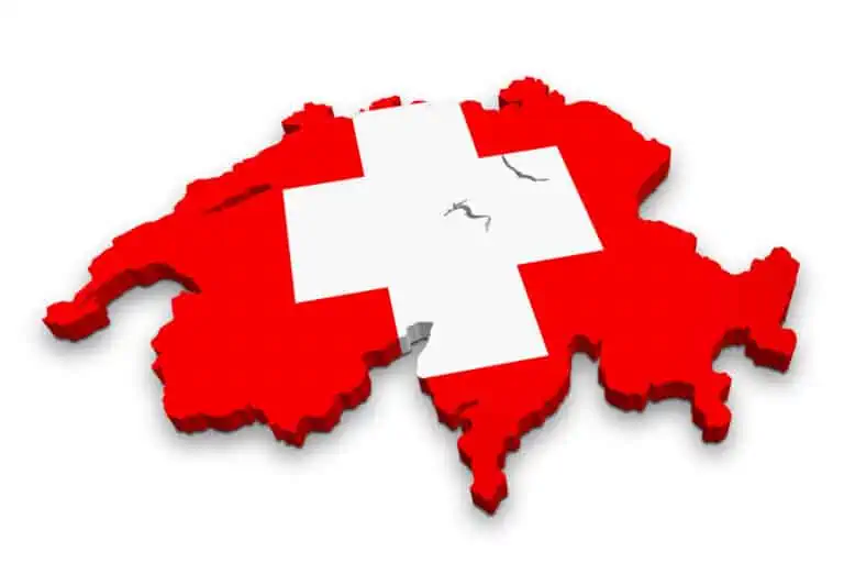 3-d map of Switzerland with flag