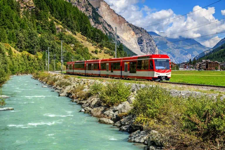 Matterhorn Gotthard Bahn train in Matter valley between Täsch and Zermatt