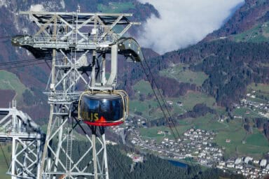 The Titlis Rotair cable car high above Engelberg.