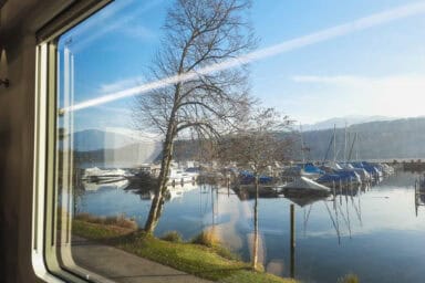 The Voralpen-Express train passes Lake Zurich.