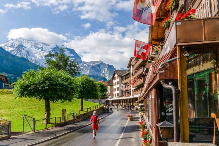 Street in Wengen opposite Männlichen cable car station