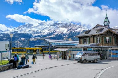 The train station of the car-free town of Wengen.