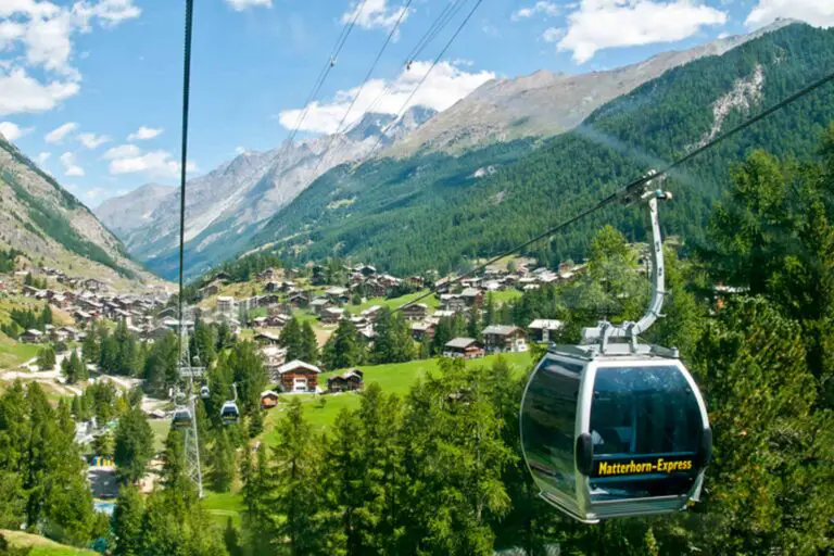 Matterhorn Express gondolas above Zermatt