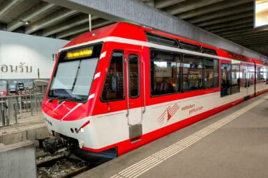 Local MGB train at the train station of Zermatt.