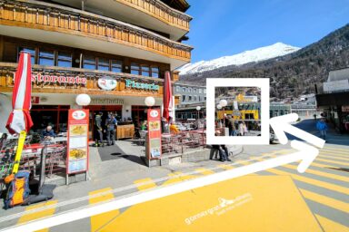 The route to Gornergrat valley station from station square in Zermatt.