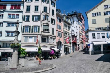 Fountain at Münzplatz-Augustinergasse in old town of Zurich